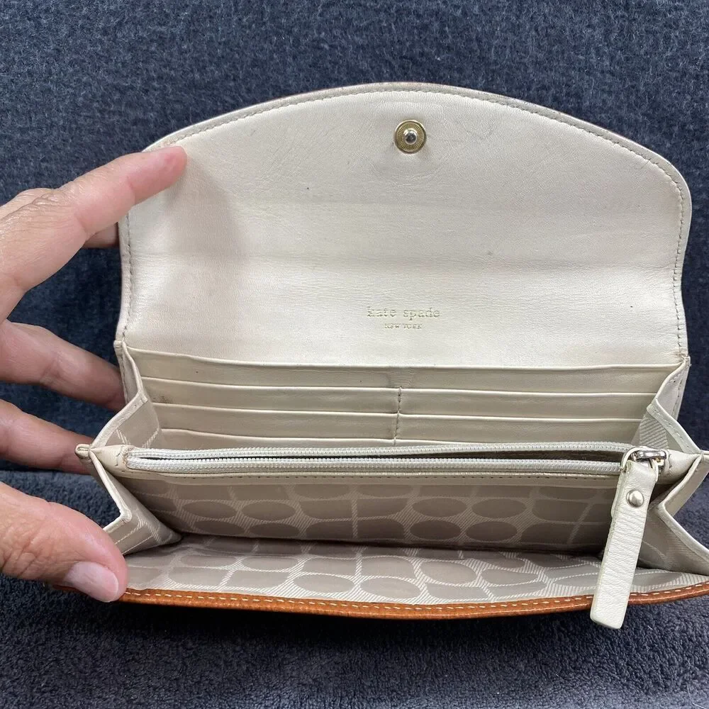 Kate Spade Caramel Brown Long Accordion Leather Flap Wallet Zipped Coin Pocket